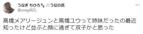 高橋メアリージュン　妹　高橋ユウ　そっくり　似ている