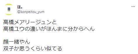 高橋メアリージュン　妹　高橋ユウ　そっくり　似ている